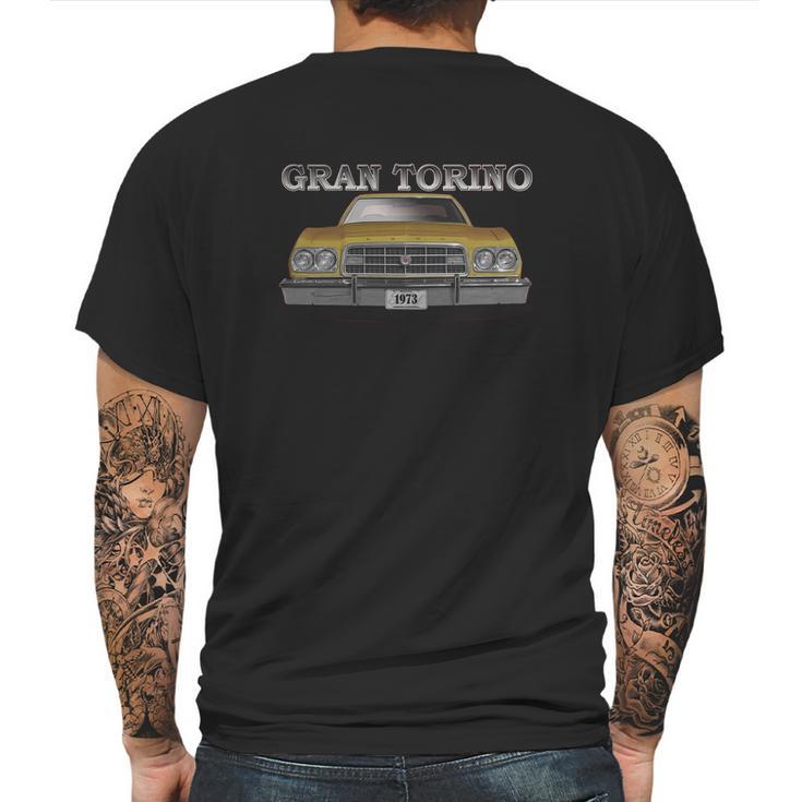 1973 Ford Gran Torino Front Gold Mens Back Print T-shirt