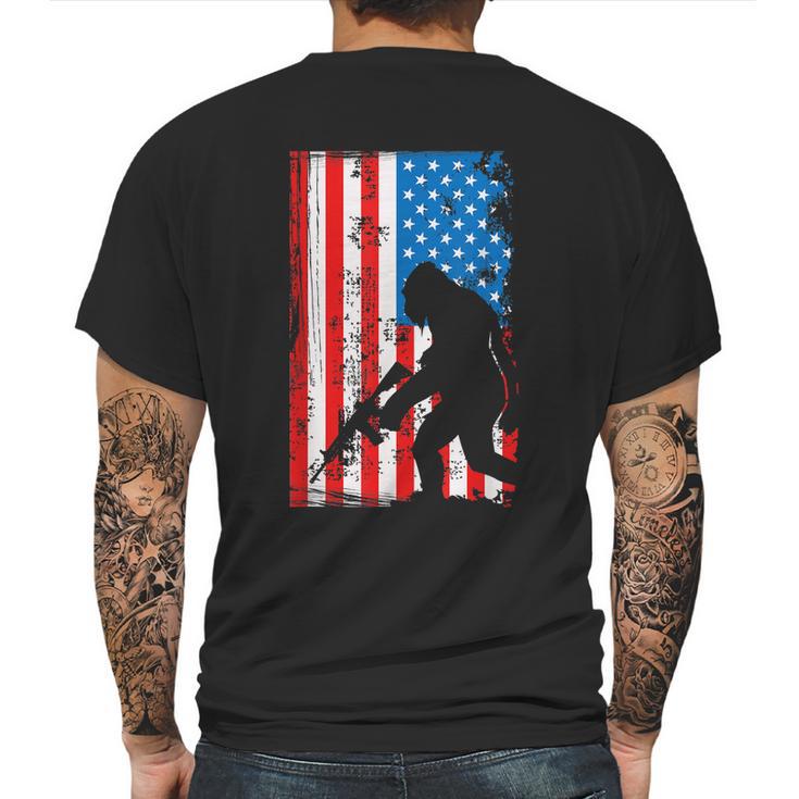 Armed Bigfoot Sasquatch Ar15 Patriotic American Flag Mens Back Print T-shirt