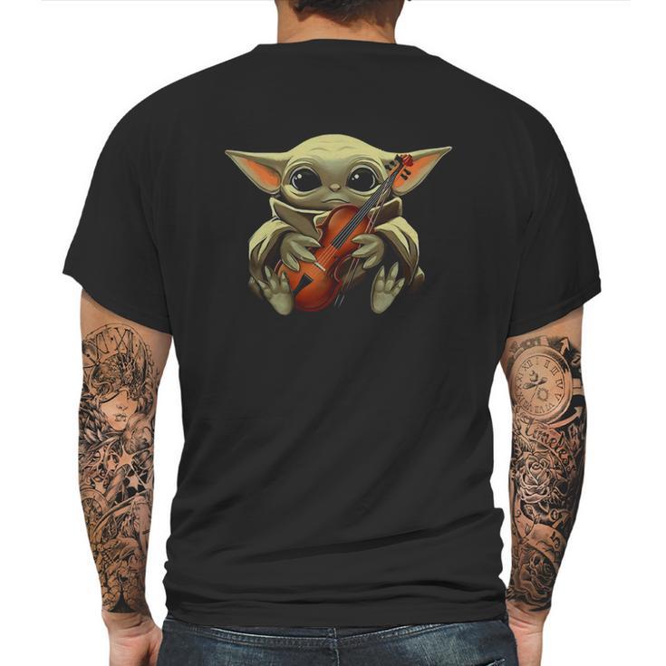 Baby Yoda Hugging Violin Mens Back Print T-shirt