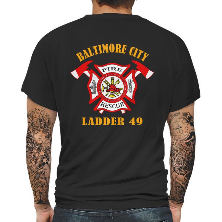 Baltimore City Fire Rescue Ladder 49 Mens Back Print T-shirt