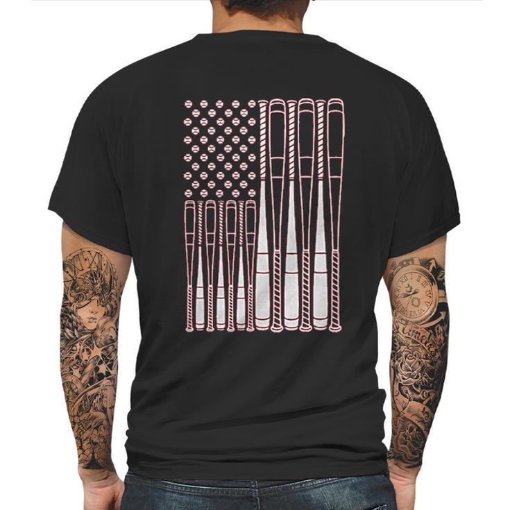 Baseballs And Bats American Flag Youth Mens Back Print T-shirt