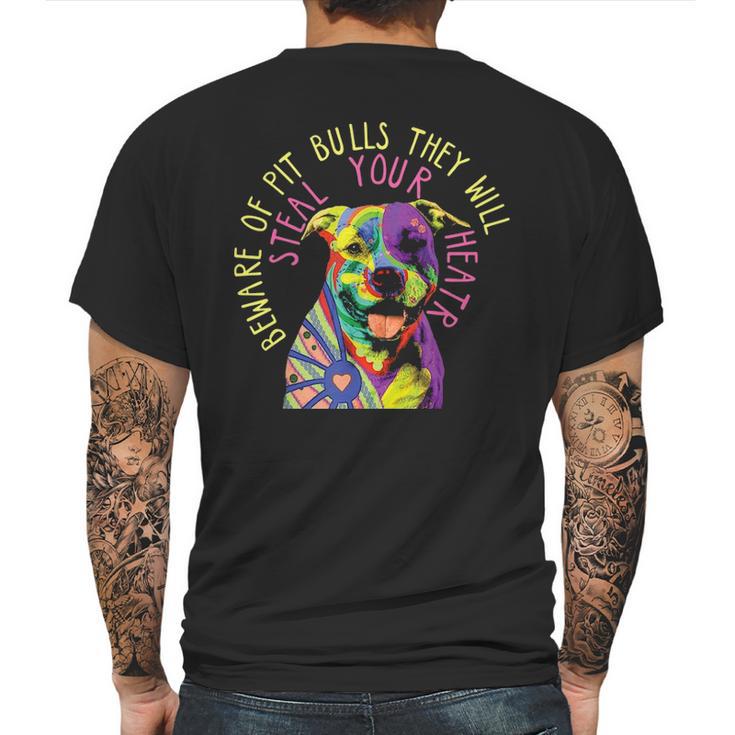 Beware Of Pit Bulls They Will Steal Your Heart   Pitbull Mens Back Print T-shirt