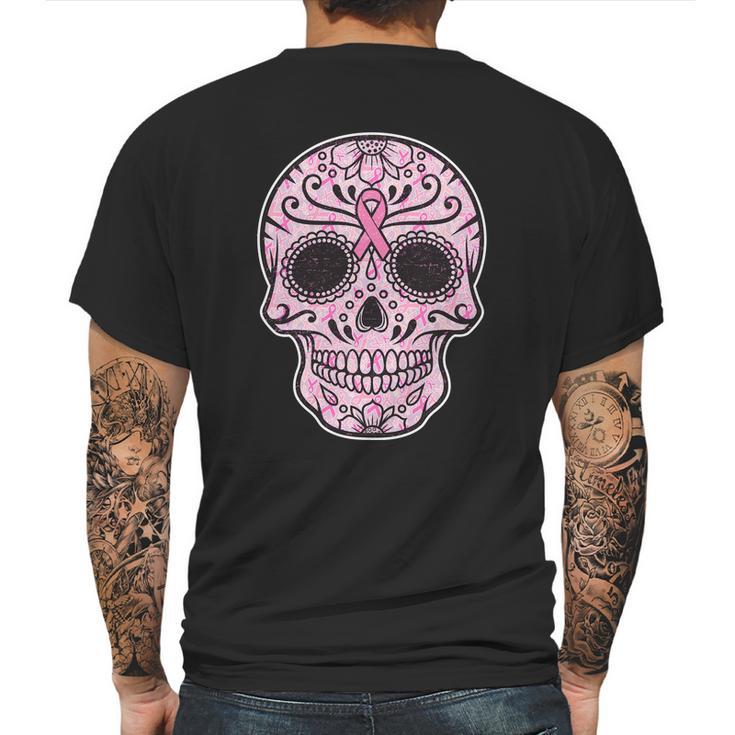 Breast Cancer Sugar Skull Day Of The Dead Dia De Los Muertos Mens Back Print T-shirt