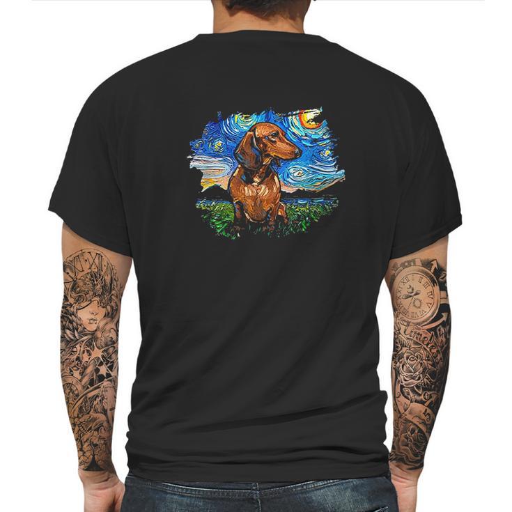 Brown Short Hair Dachshund Starry Night Dog Art By Aja Mens Back Print T-shirt