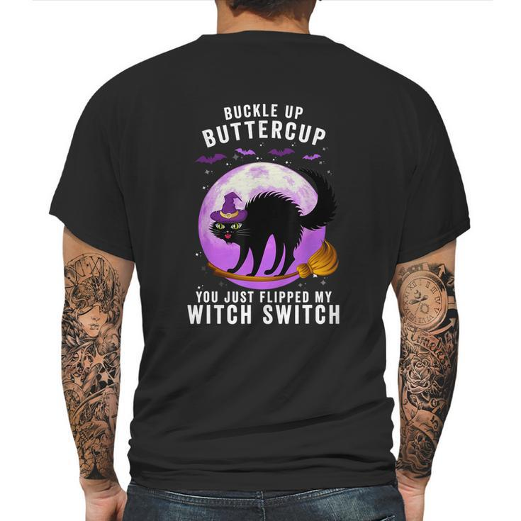 Buckle Up Buttercup Scary Halloween Black Cat Costume Witch Mens Back Print T-shirt