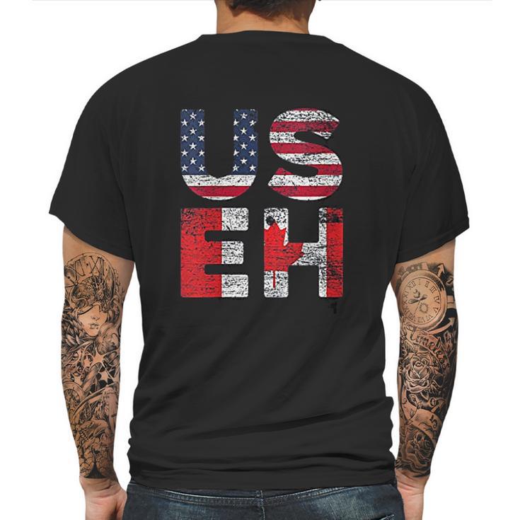 Canadian Pride American Usa Useh Us Flag Canada Mens Back Print T-shirt