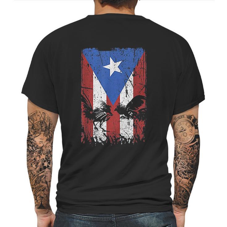 Cock Fight Gallos Gallero Fighting Rooster Puerto Rico Flag Mens Back Print T-shirt