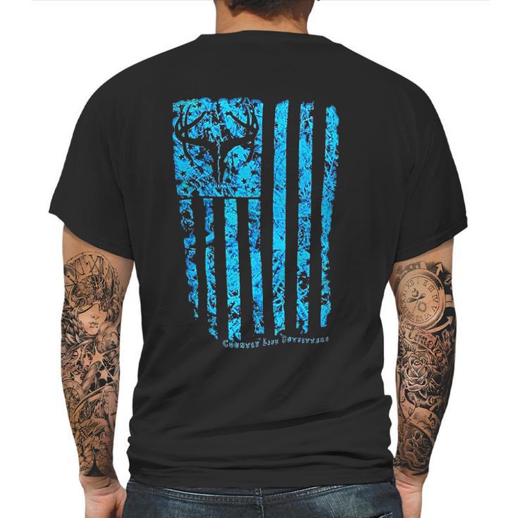 Country Life Outfitters Blue Camo American Flag Black Mens Back Print T-shirt