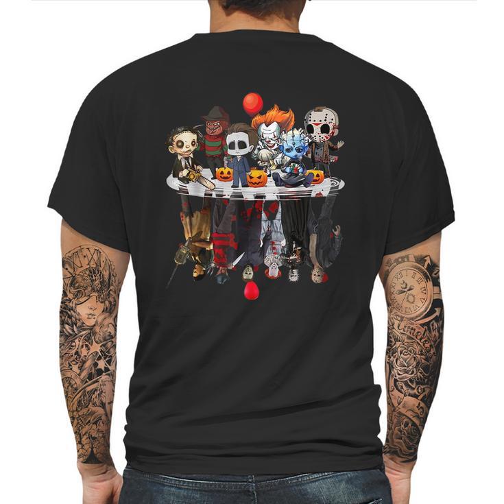 Cute Horror Movie Chibi Character Water Reflection Halloween Mens Back Print T-shirt