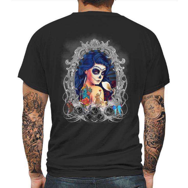 Dia De Los Muertos Sugar Skull Day Of The Dead Catrina Mens Back Print T-shirt