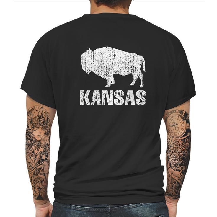 Distressed Kansas State And American Buffalo Bison Mens Back Print T-shirt