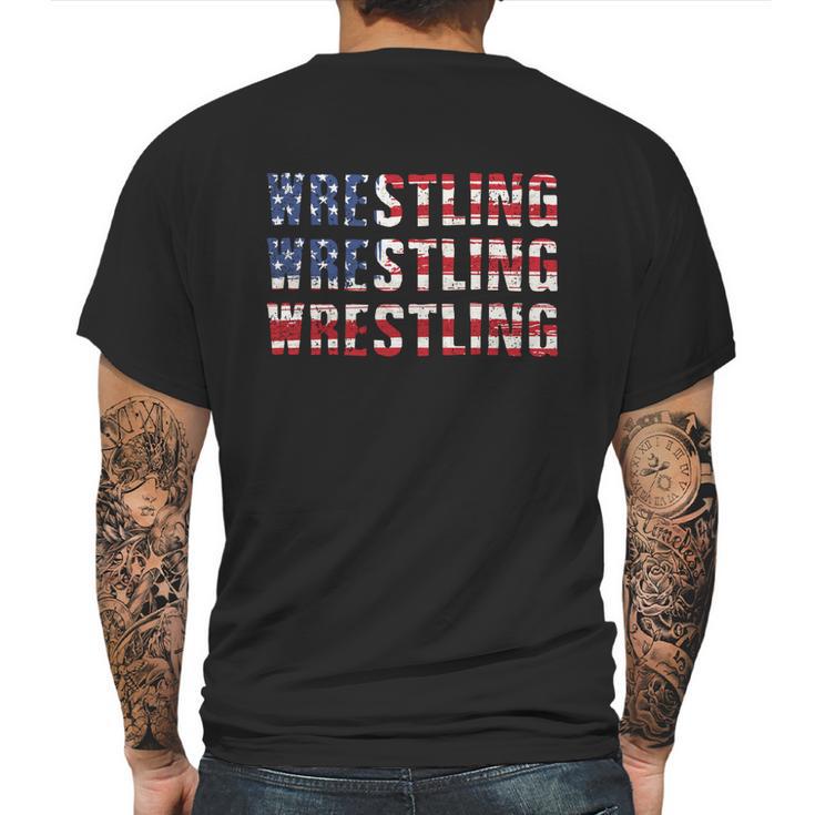 Distressed Usa Wrestling Gift American Flag Gift Mens Back Print T-shirt