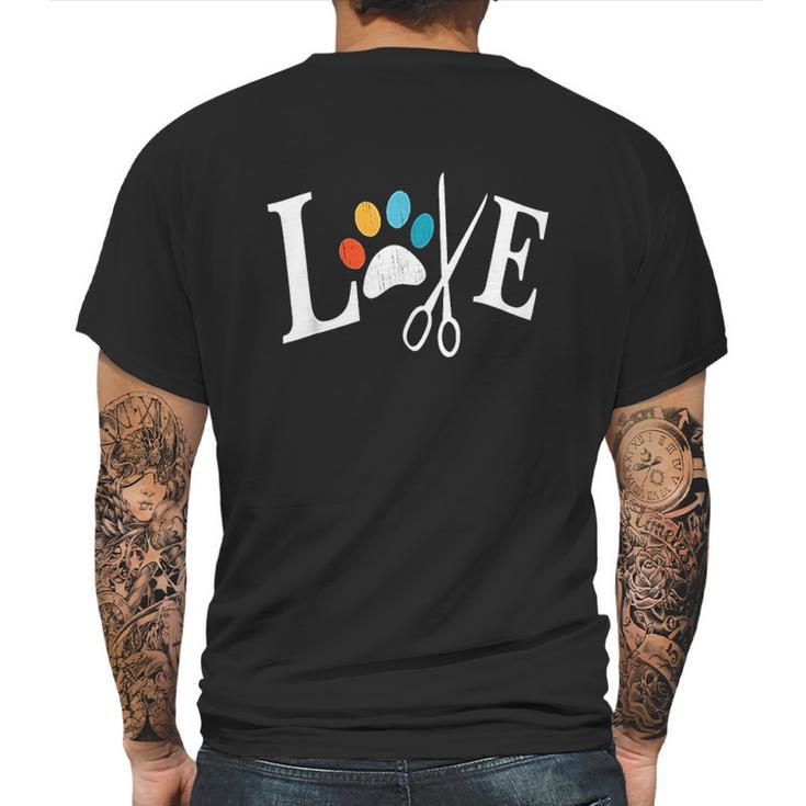 Dog Grooming Love Dogs Pet Daycare Groomer Vintage Paw Print Mens Back Print T-shirt