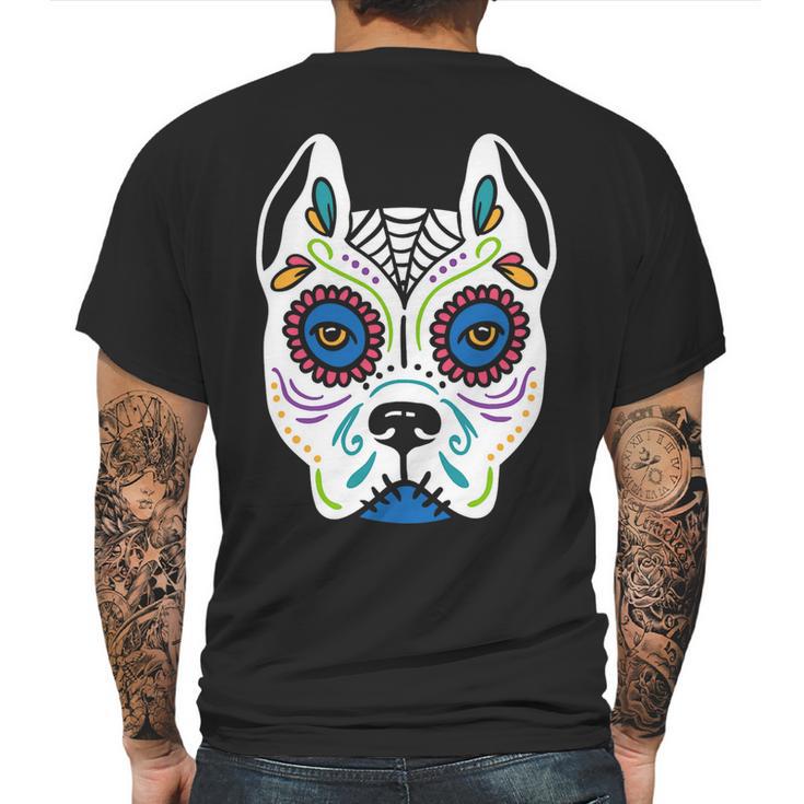 Dog Sugar Skull Dia De Los Muertos Pit Bull Day Of The Dead Mens Back Print T-shirt