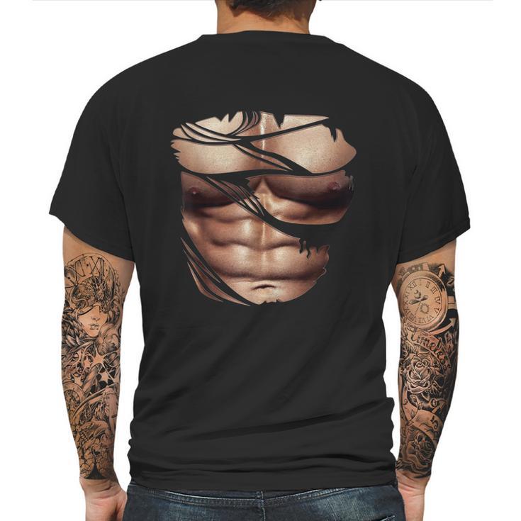 Fake Muscles Ripped Torn Chest Six Pack Abs Fitness Model Mens Back Print T-shirt