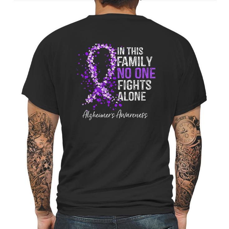 In This Family No One Fights Alone Alzheimer Ribbon Mens Back Print T-shirt