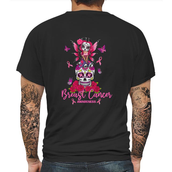 Funny Ribbon Like A Girl Sugar Skull Fight Breast Cancer Awareness Graphic Design Printed Casual Daily Basic Mens Back Print T-shirt