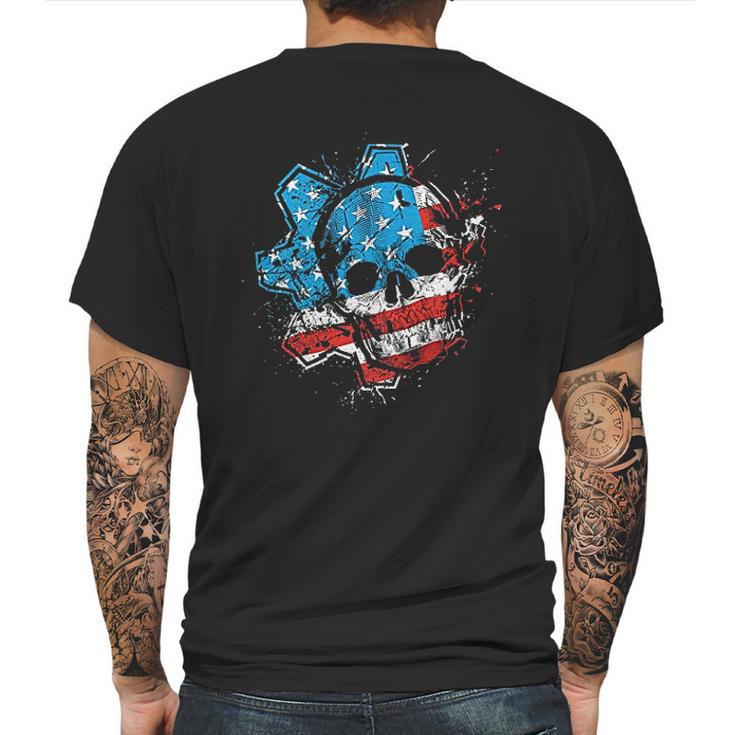 Gears American Flag Omen Mens Back Print T-shirt