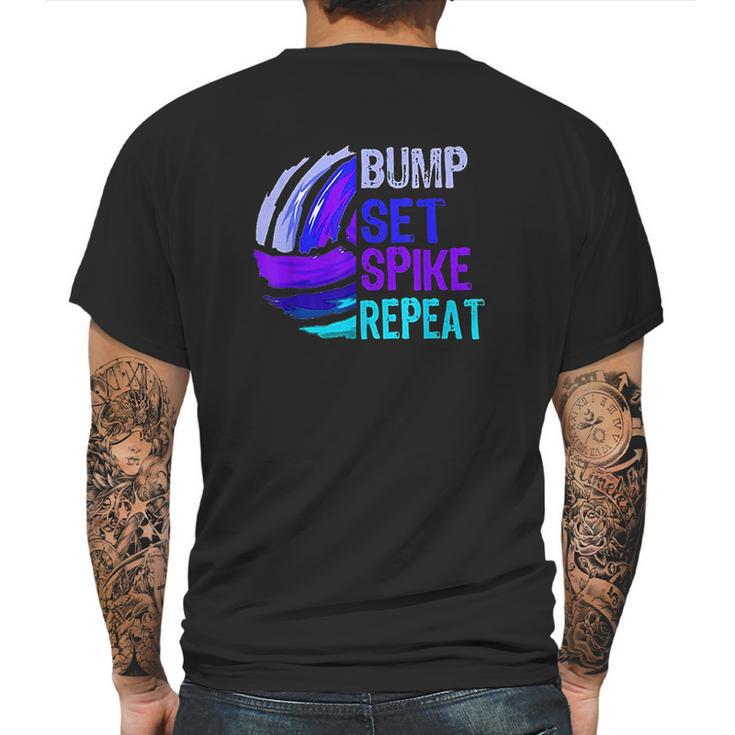 Girls Volleyball Bump Set Spike Repeat Blue Purple Teen Gift Mens Back Print T-shirt