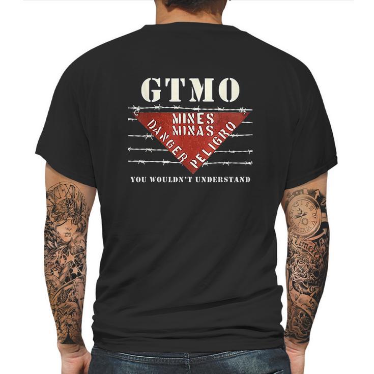 Gtmo Land Mine Barbed Wire Sign   Guantanamo Bay Cuba Mens Back Print T-shirt