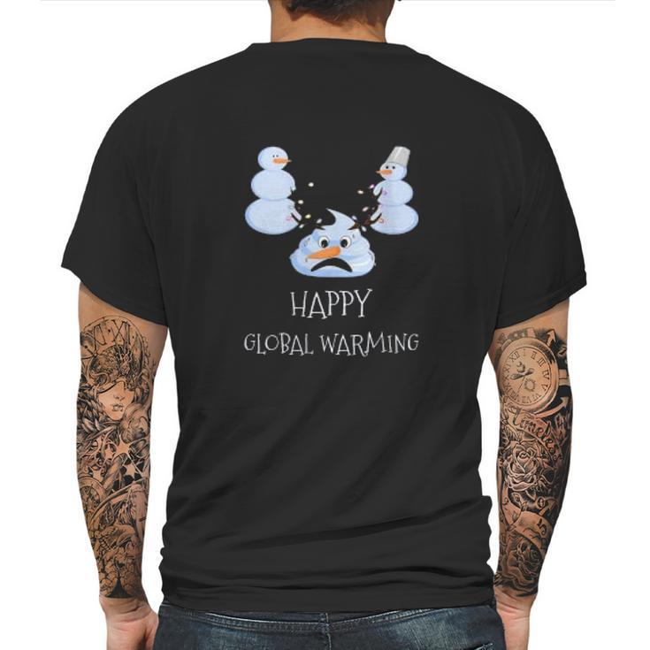 Happy Global Warming Snowmen Emoji Climate Change Mens Back Print T-shirt