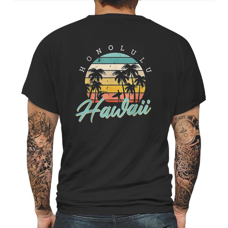 Honolulu Hawaii Aloha Hula Retro Vintage Sunset Summer Beach Mens Back Print T-shirt