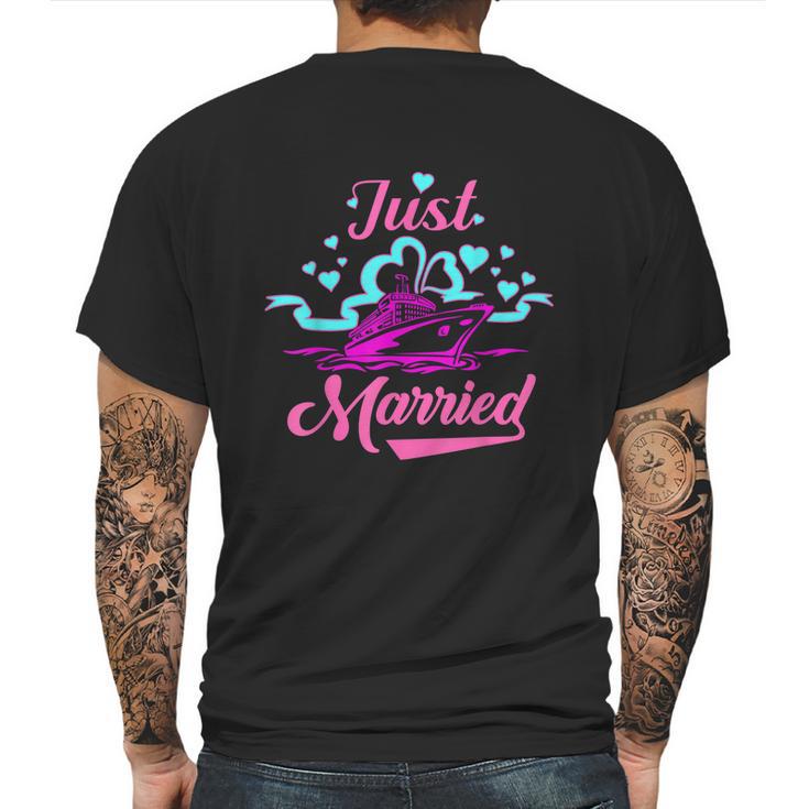 Just Married Newlyweds Cruise Honeymoon Graphic Design Printed Casual Daily Basic Mens Back Print T-shirt