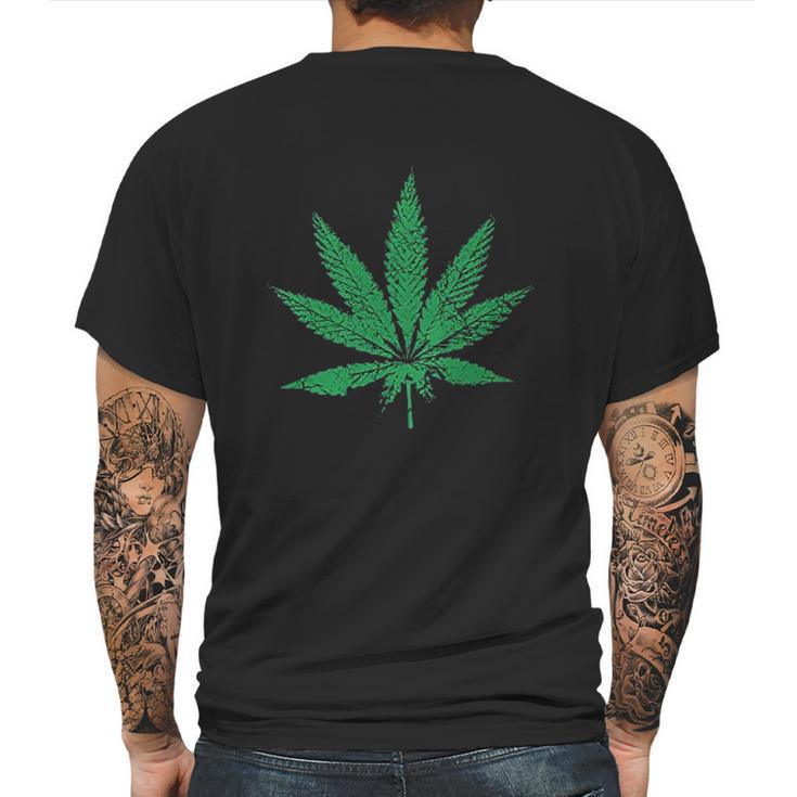 Leaf Faded And Distressed Pot Leaf Mens Back Print T-shirt