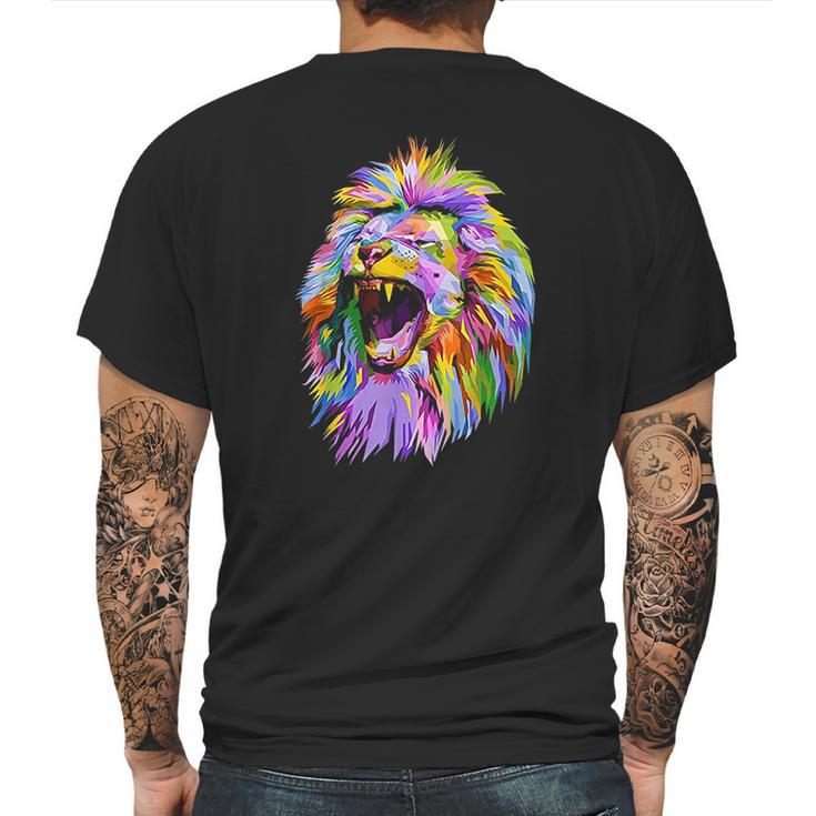 Lion Head Colorful Mens Back Print T-shirt