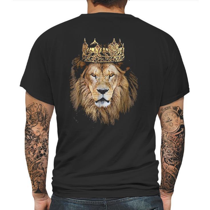 Lion Head Golden Crown Art Canvas King Mens Back Print T-shirt