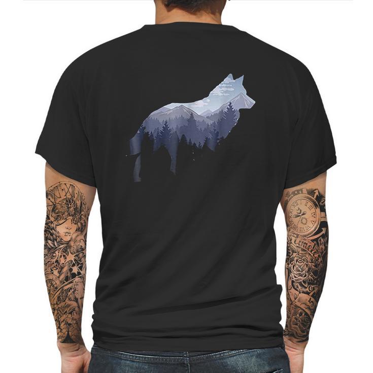 Lone Wolf Survives The Mountain Silhouette Art Mens Back Print T-shirt