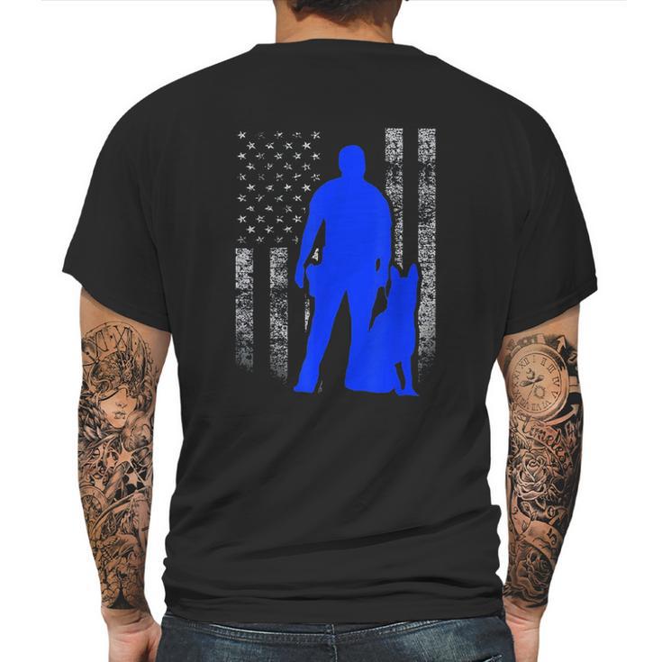 Male K9 Officer Blue Line Flag Mens Back Print T-shirt