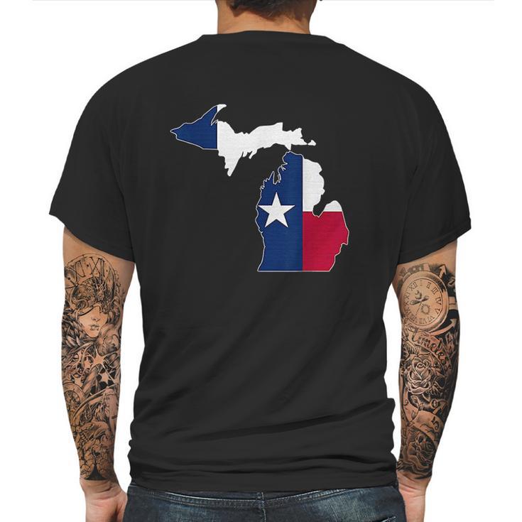 Michigan State Map Texas Flag Mens Back Print T-shirt