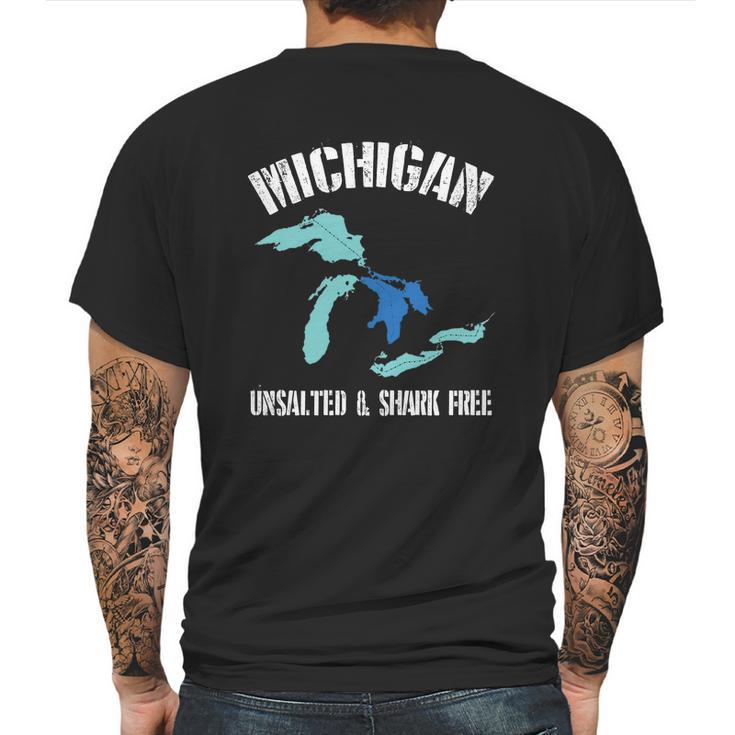 Michigan Unsalted Amp Shark Free Funny Great Lakes T-Shirt Mens Back Print T-shirt