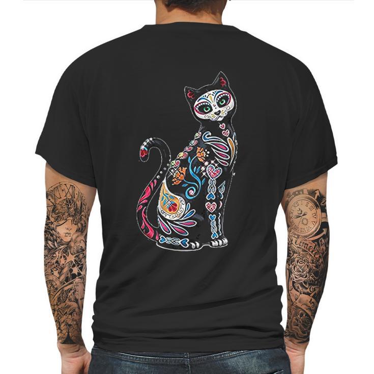 Mosaic Skull Day Of The Dead Cat Art Gift Mens Back Print T-shirt