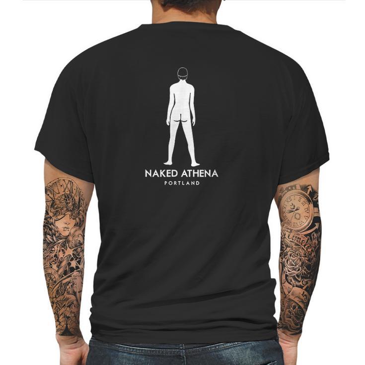 Nakd Athena Portland Oregon Demonstration Sculpture Mens Back Print T-shirt