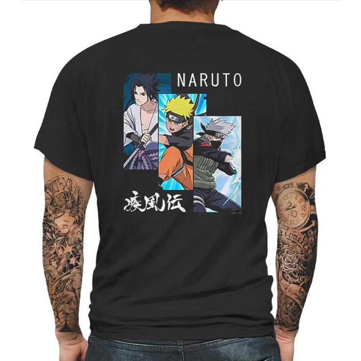 Naruto Shippuden 3 Panels And Kanji Mens Back Print T-shirt