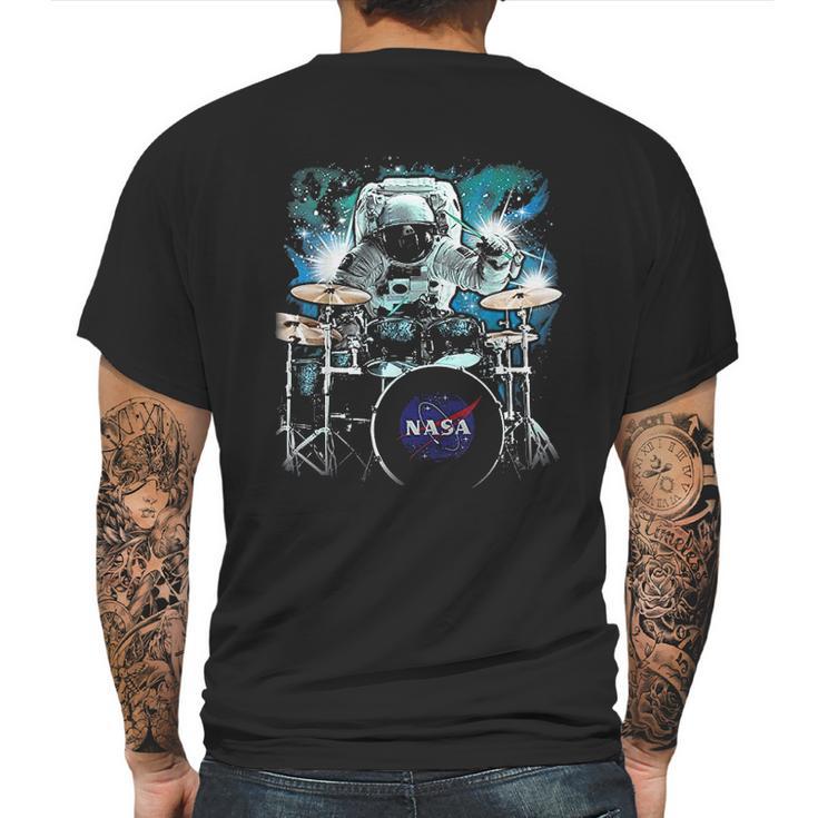 Nasa Space Drum Playing Astronaut Mens Back Print T-shirt