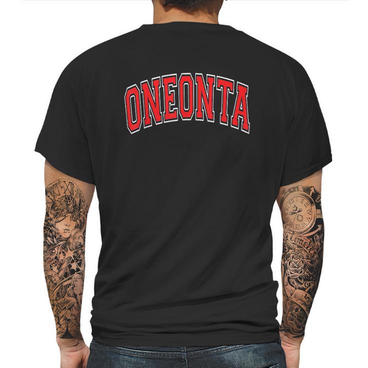 Oneonta Ny New York Varsity Style Red Text Mens Back Print T-shirt