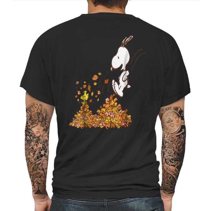 Peanuts Snoopy Jumping Into Leaf Autumn Shirt Mens Back Print T-shirt