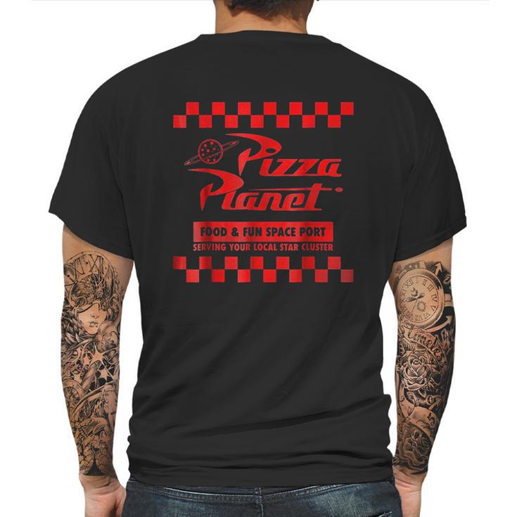 Pizza Planet Checkered Logo Mens Back Print T-shirt