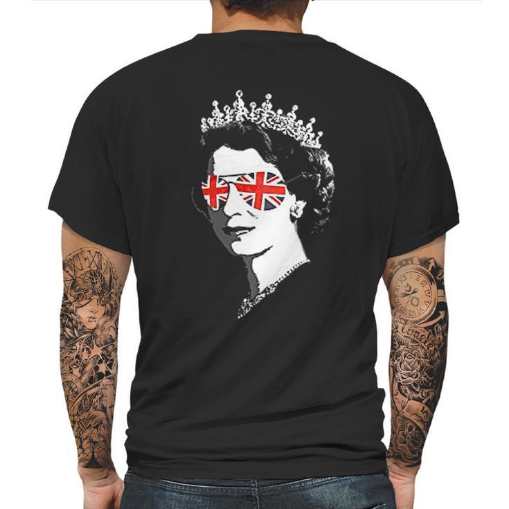 Queen Elizabeth Ii Sunglasses British Crown Union Jack Meme Mens Back Print T-shirt