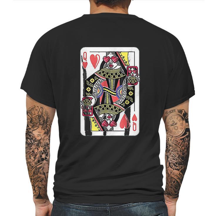 Queen Of Hearts Playing Card Mens Back Print T-shirt