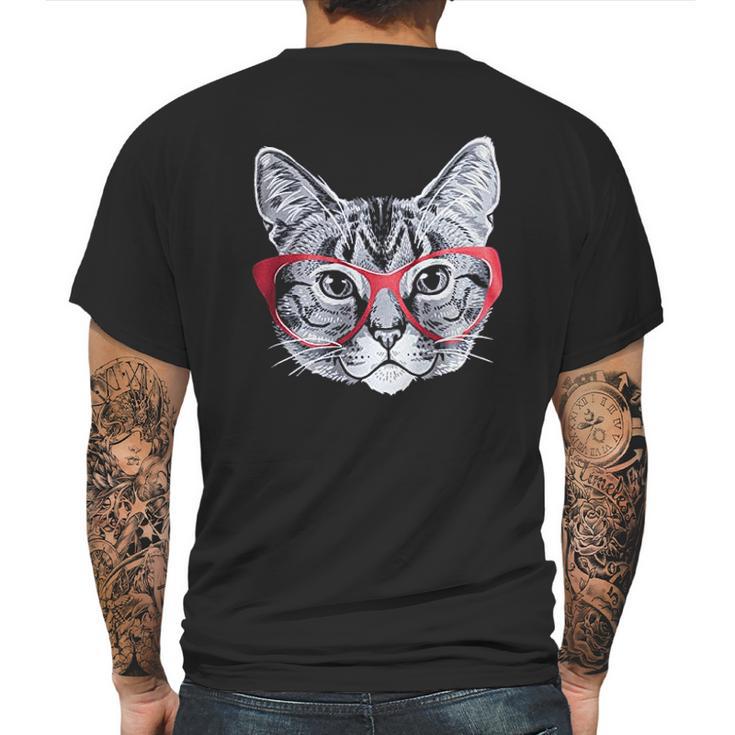 Red Glasses Cat Funny Belcher Kitty Cute Humor Fun Mens Back Print T-shirt