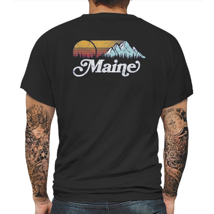 Retro Vibe Maine Vintage Mountains And Sun Mens Back Print T-shirt