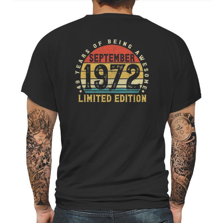 Retro Vintage September 1972 49 Years Old 49Th Birthday Gift Mens Back Print T-shirt