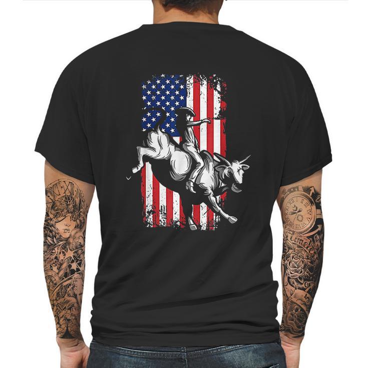 Rodeo Bull Rider Patriotic American Usa Flag For Cowboys Mens Back Print T-shirt