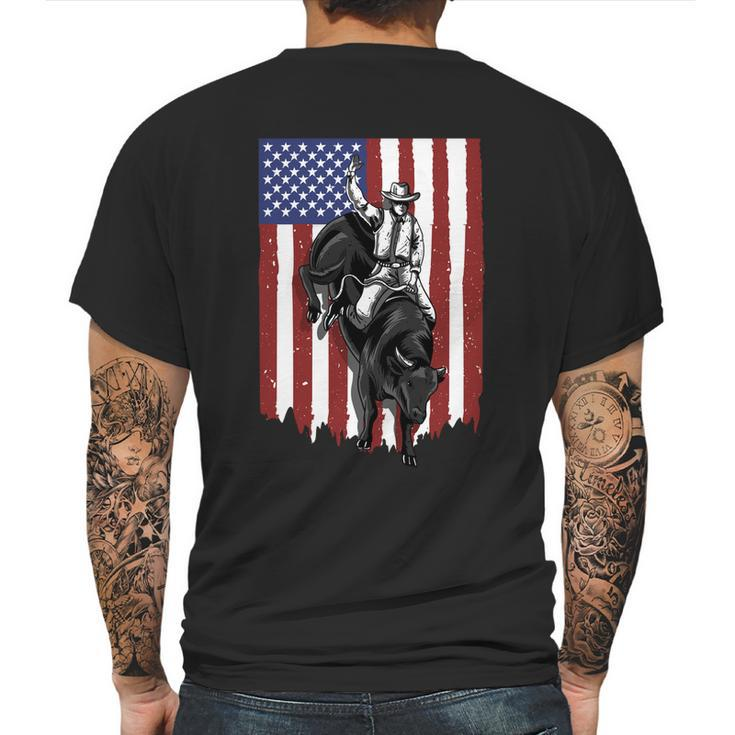 Rodeo Bull Rider Patriotic American Usa Flag For Cowboys Cute Gift Mens Back Print T-shirt