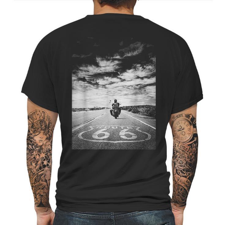 Route 66 Biker On The Road Mens Back Print T-shirt