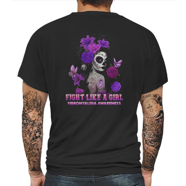 Sugar Skull Fight Like A Girl Fibromyalgia Awareness Shirt Mens Back Print T-shirt